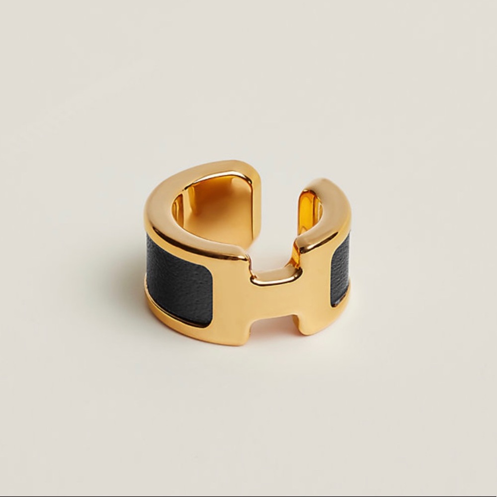 Hermes olympe ear cuff in noir box leather with gold hardware